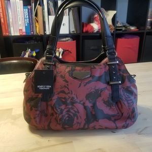 Simply Vera Vera Wang Satchel Bag Red/Black Rose Print New